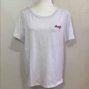 Modern Femme White with Red Embroidered Lovely Tee